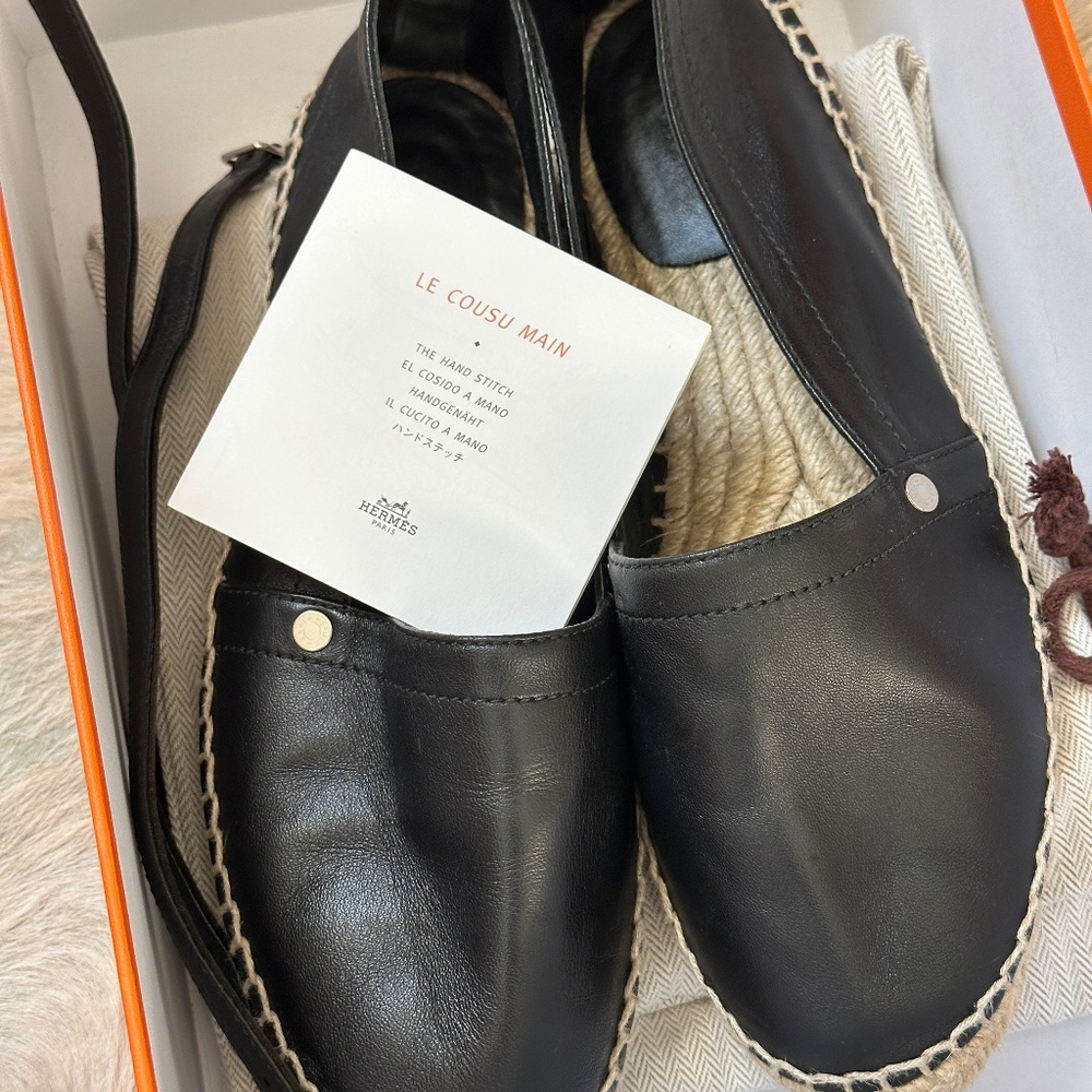 Hermès Málaga Nappa Leather Espadrilles — Women's Size 38 (Black)